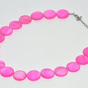 Retro Mod Hot Pink Round Glass Beaded Necklace